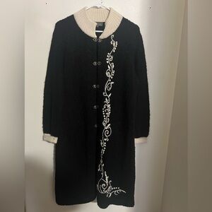 CLASSIC ALPACA‎ Made In Peru Classic Alpaca Duster Sweater Black Cream Wms Sz L